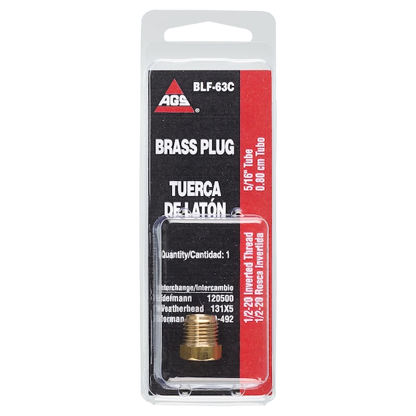 Ags Brass Plug, 5/16 Tube (1/2-20 Inverted), 1/card BLF-63C - main